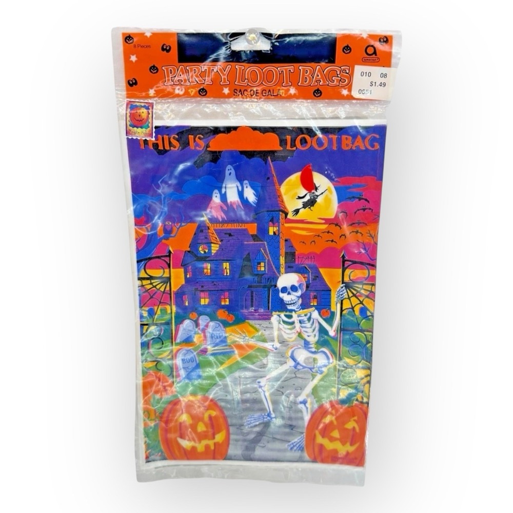 Amscan Halloween Loot Goody Bags 8 Pack Haunted House Skeleton NOS 1990s Vintage